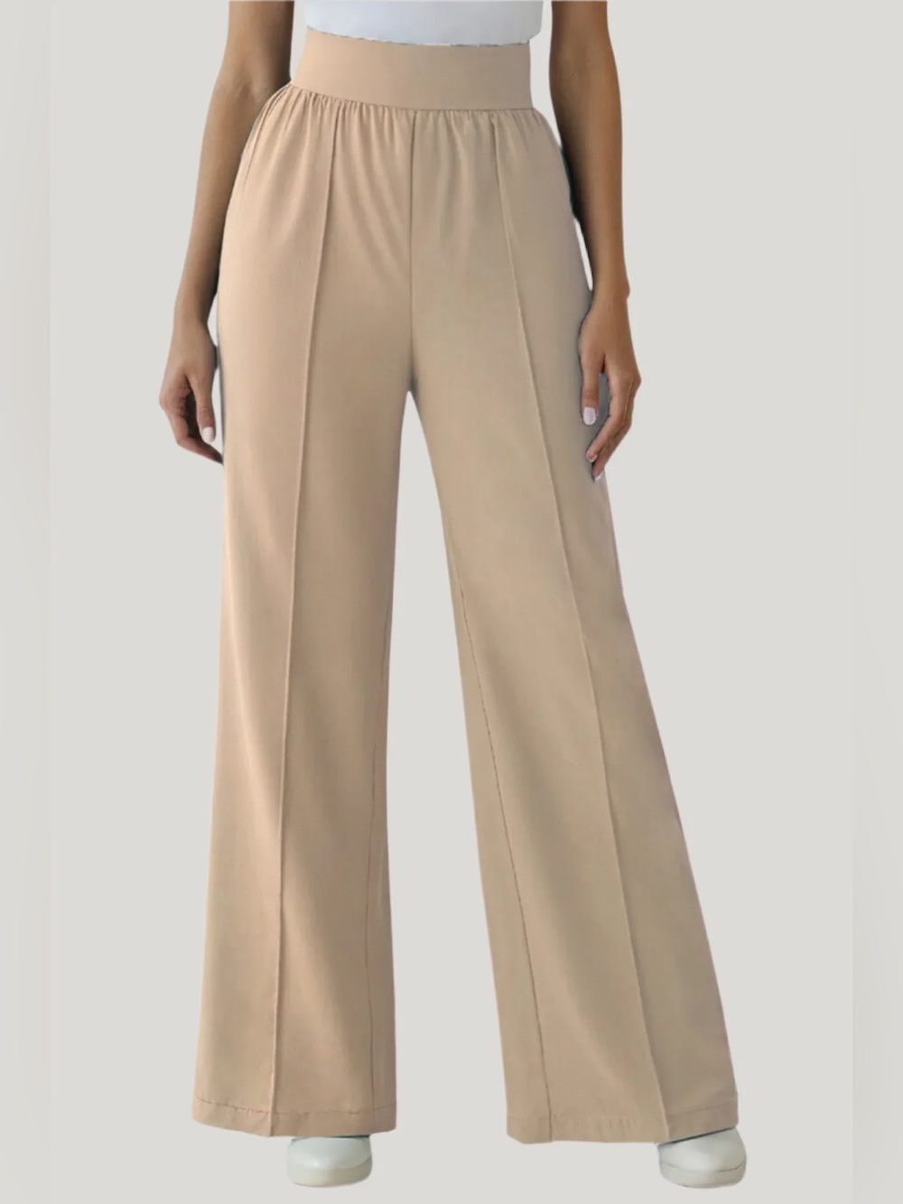 Three Dots High-Waist Wide-Leg Pants in Beige